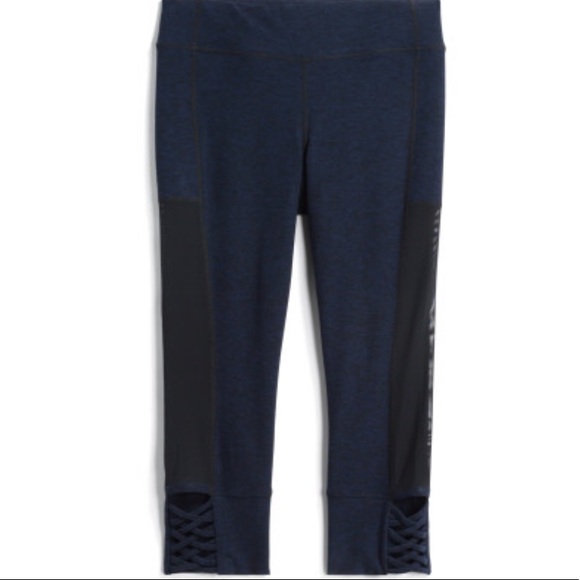 Andrew Marc Mesh Inset Lace-Up Navy Blue Leggings - Picture 2 of 3